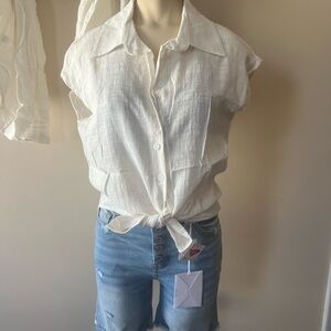 White Button-Up Women Top